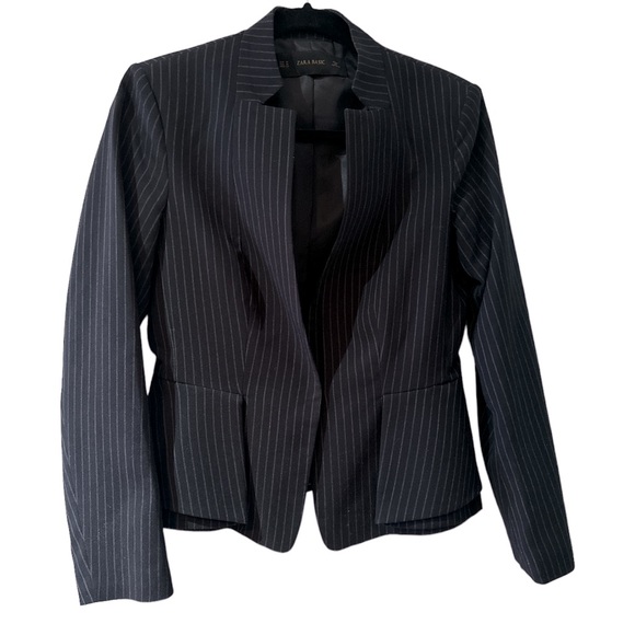 Zara peplum navy pinstripe blazer size M - Picture 1 of 7